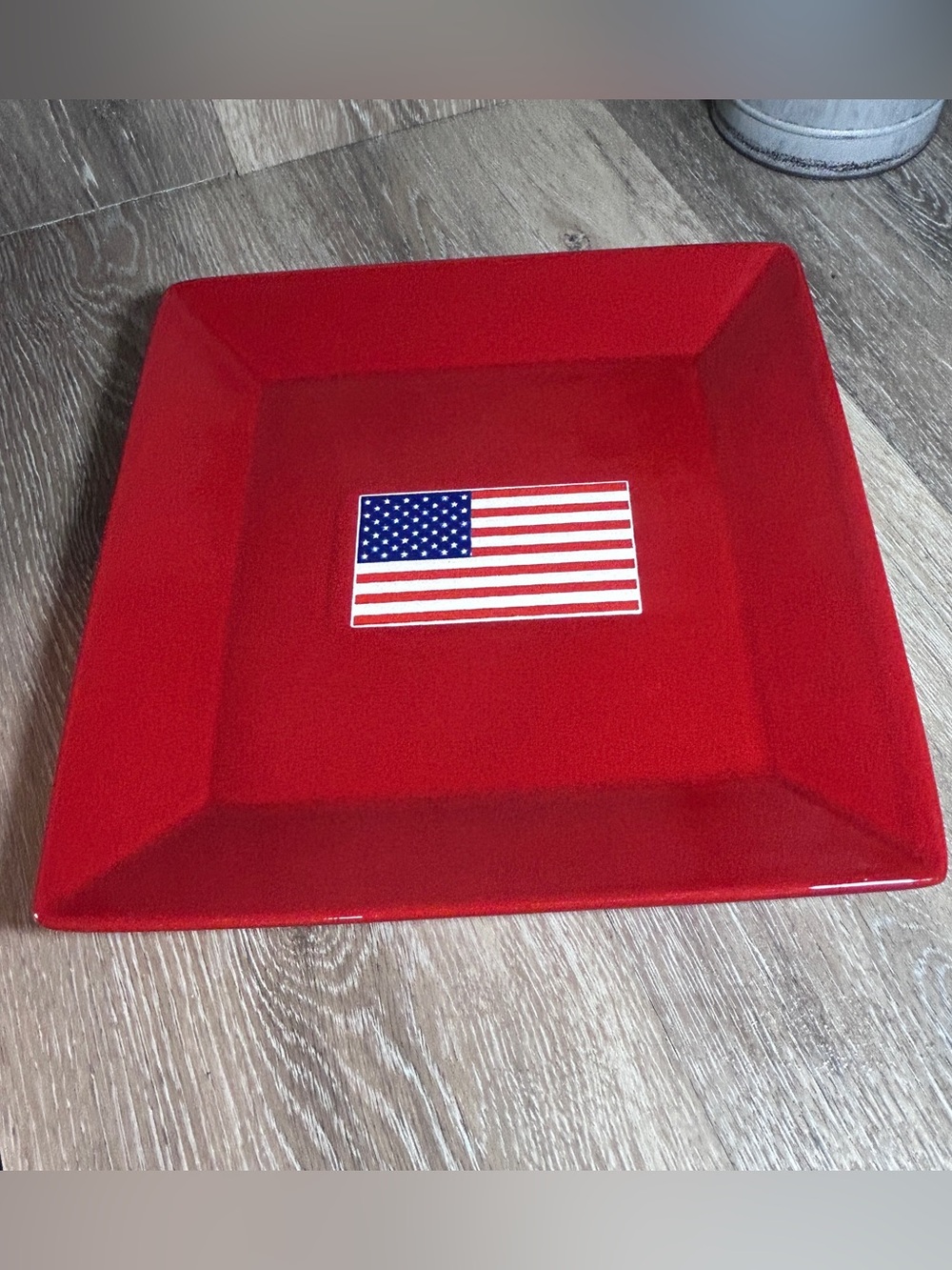 Waechtersbach Patriotic Red Square Plate • USA Flag •Germany Pottery 10”Ceramic